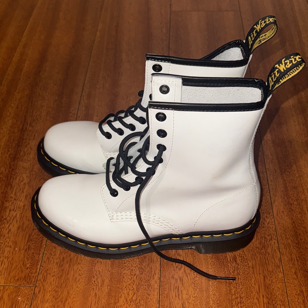 Dr. Martens White Combat Boots with Black Laces - Picture 2 of 5